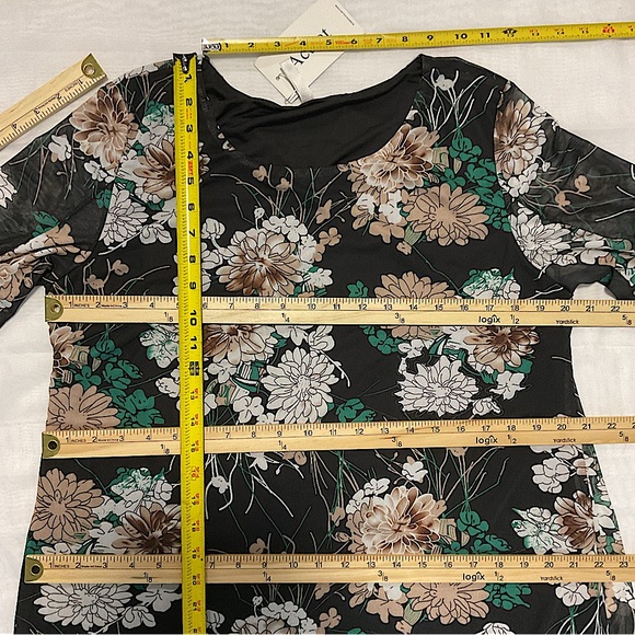 NWT Casual Crewneck Mesh Panel Split See Through 1/2 Sleeve Loose Floral Tunic - Picture 12 of 16